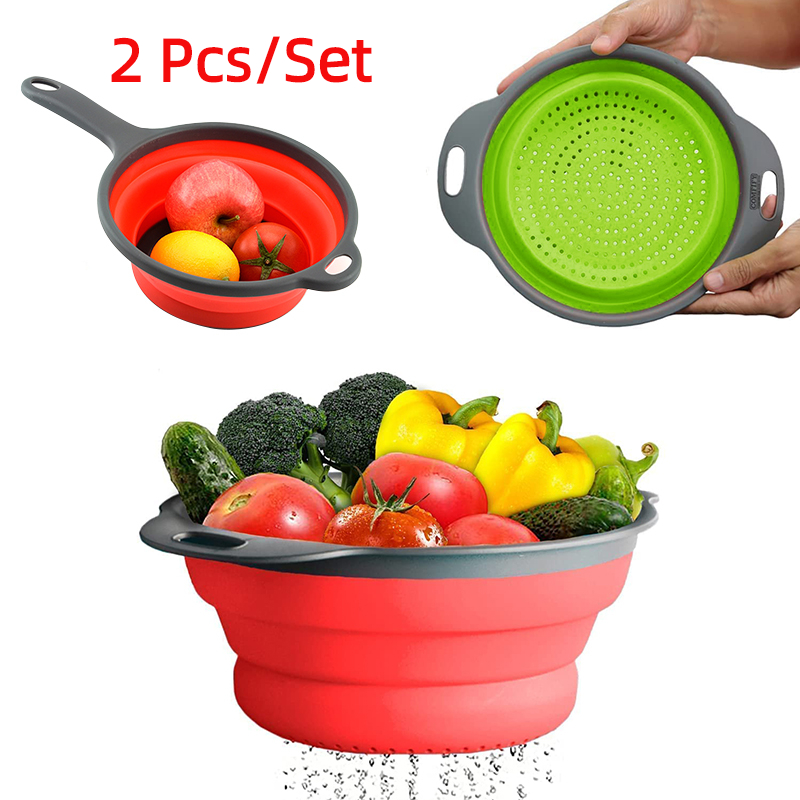 Silicone Steamer Basket - 2 pçs/set dobrável silicone escorredor frutas